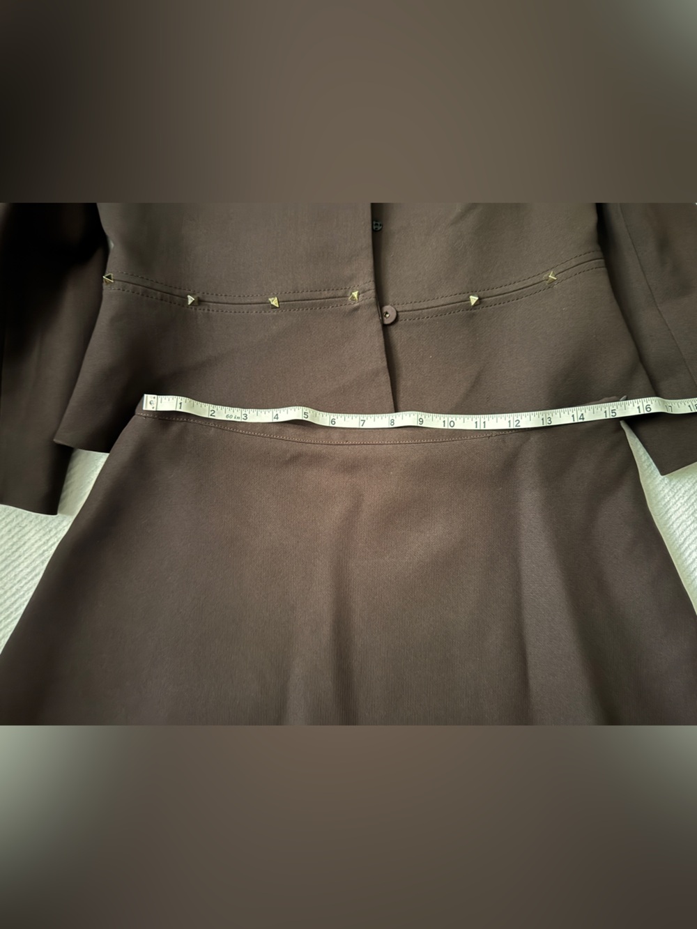 Vintage Valentino Brown Skirt Suit with Gold Studs - Picture 2 of 6